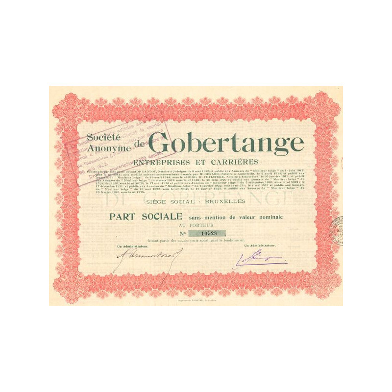 S.A. de Gobertange Entreprises et Carrières (Part Sociale)