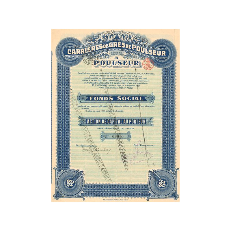 Carrières de Grès à Poulseur (Act de Capital)