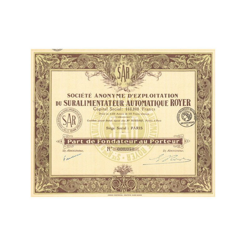 SAR S.A. d'Exploitation de Suralimentateur Automatique Royer (PF)