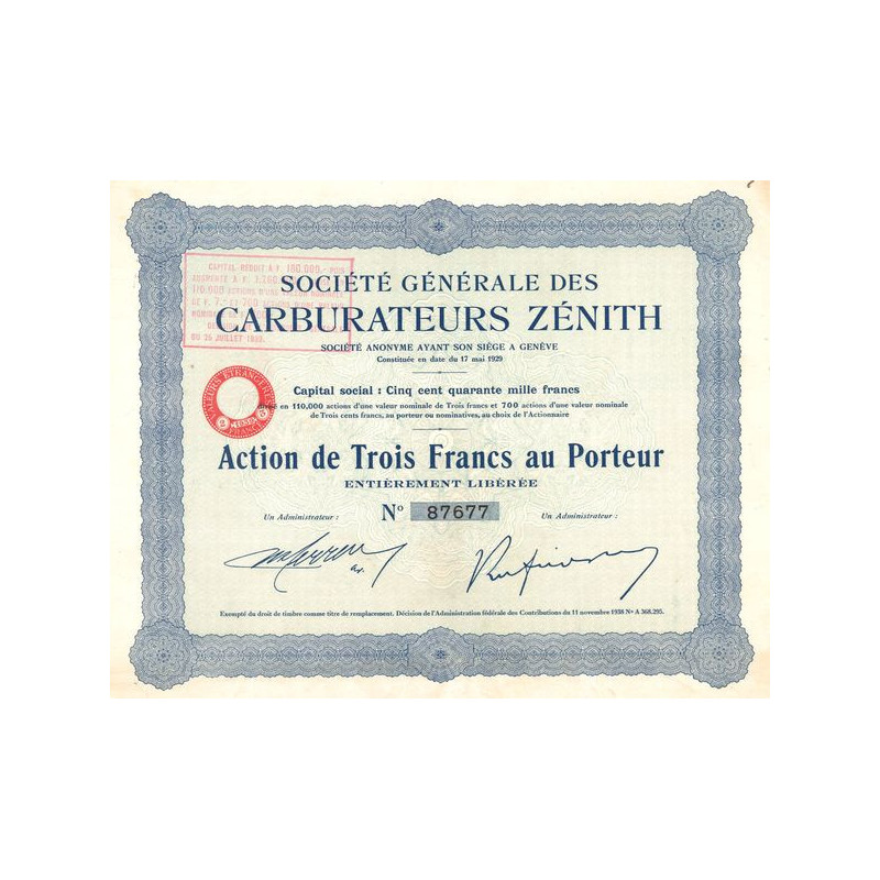 Sté Générale des Carburateurs Zénith (Act 3 F)