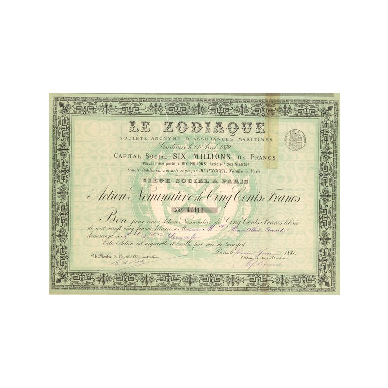 Le Zodiaque S.A. d'Assurances Maritimes (Act Nomin 500 F)