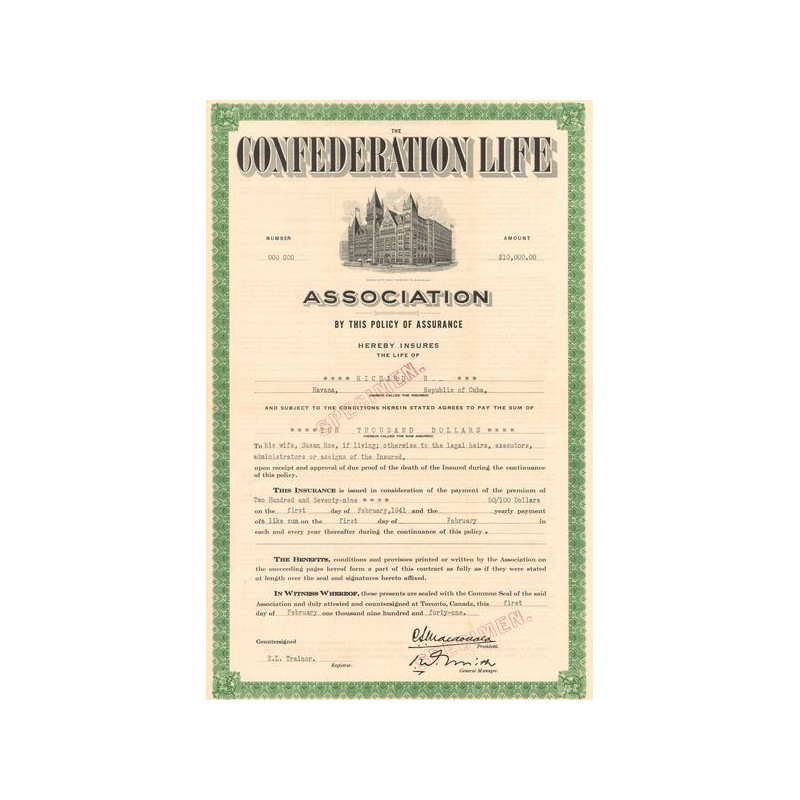 The Confederation Life (10.000 Dollars) (Policy of Assurance)