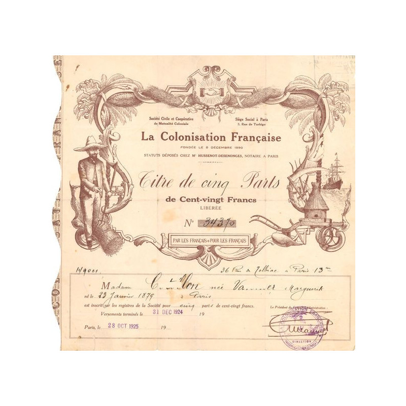 La Colonisation Française (Titre 5 Parts 120 F)