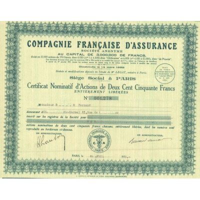 Cie Française d'Assurance S.A. (CN 250 F)
