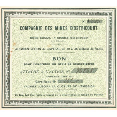 Cie des Mines d'Ostricourt (Bon Droit de Souscription)