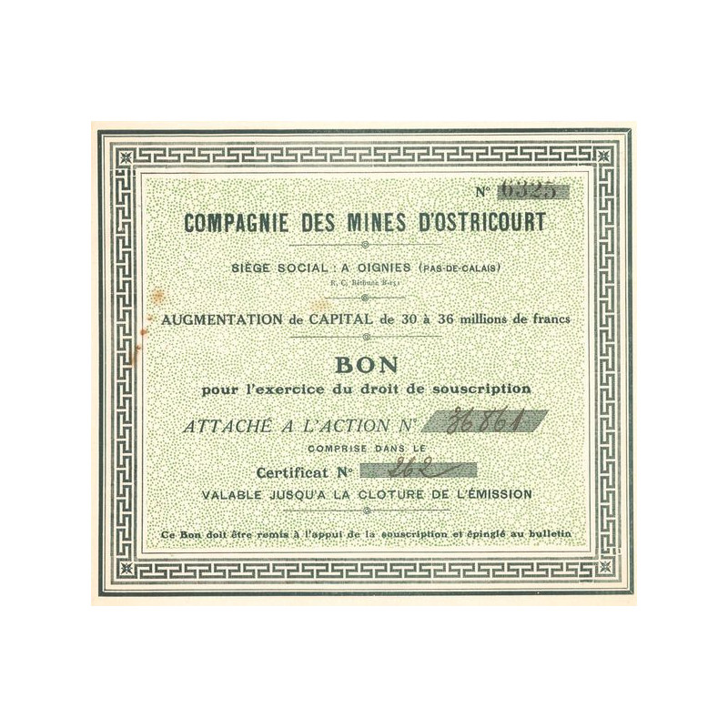 Cie des Mines d'Ostricourt (Bon Droit de Souscription)