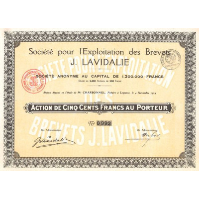 Sté pour l'Exploitation des Brevets J.Lavidalie (Act 500 F)