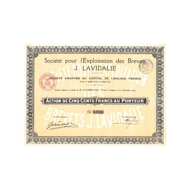 Sté pour l'Exploitation des Brevets J.Lavidalie (Act 500 F)