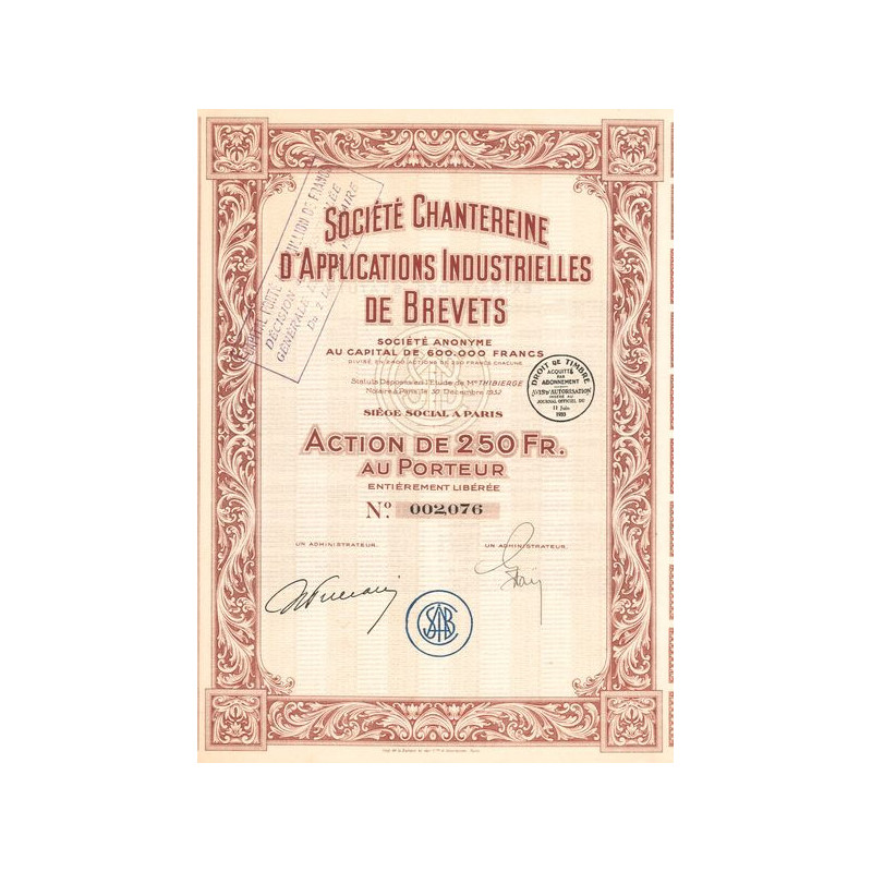 Sté Chantereine d'Applications Industrielles de Brevets (Act 250 F)