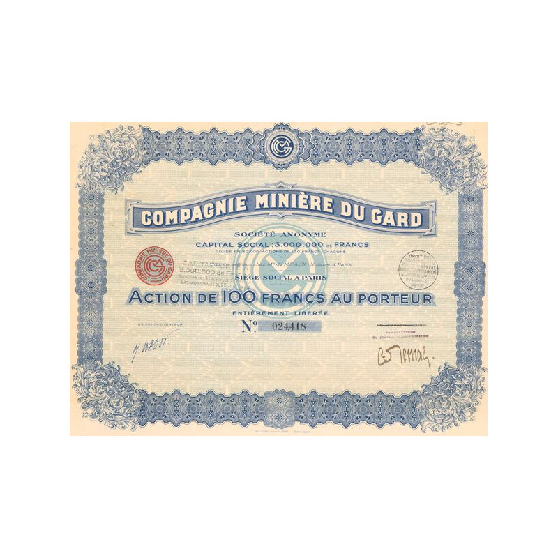 Cie Minière du Gard (Act 100 F)