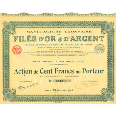 Manufacture Lyonnaise de Filés d'Or et d'Argent (Act 100 F)