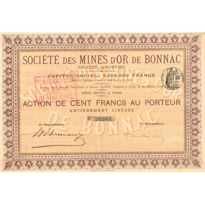 Sté des mines d'Or de Bonnac ( Act 100 F )