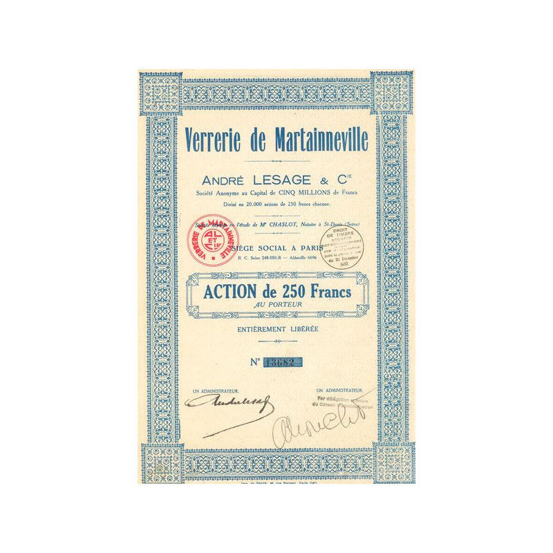 Verrerie de Martainneville - André Lesage & Cie (Act 250 F)