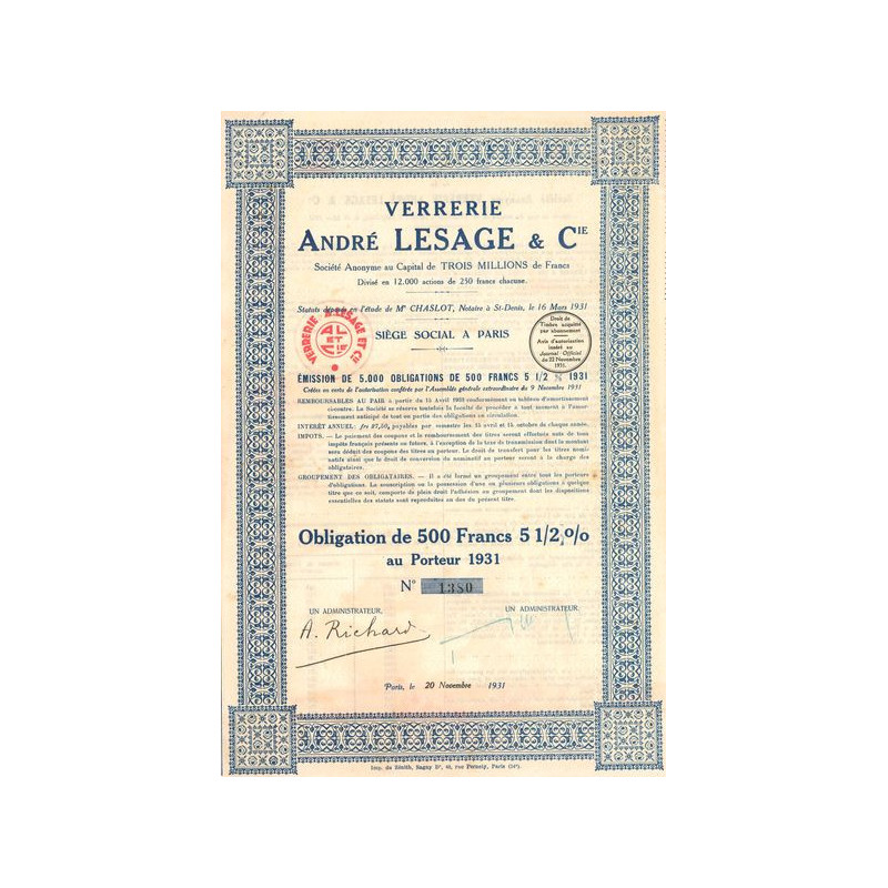 Verrerie André Lesage & Cie (Obl 500 F 5 1/2%)
