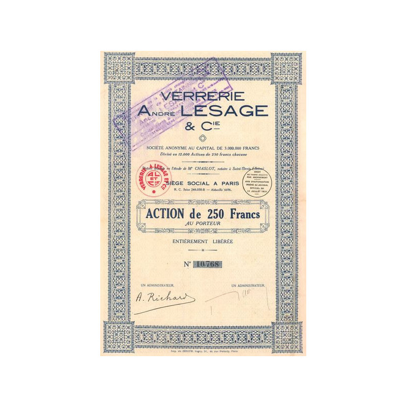 Verrerie André Lesage & Cie (Act 250 F)