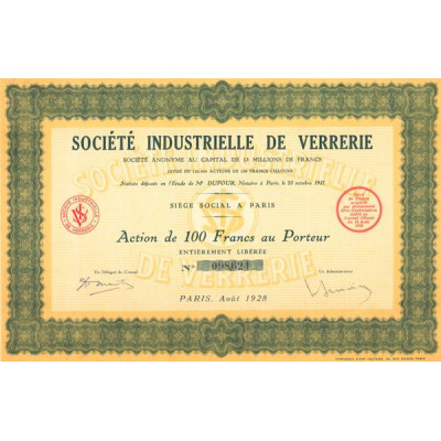 Sté Industrielle de Verrerie (Act 100 F)