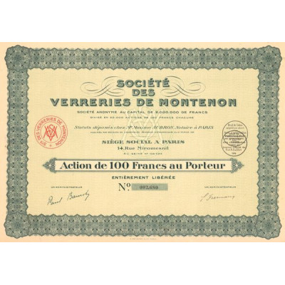Sté des Verreries de Montenon (Act 100 F)