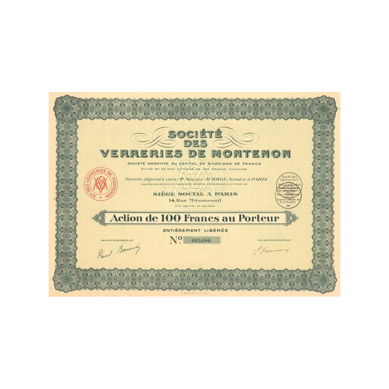 Sté des Verreries de Montenon (Act 100 F)