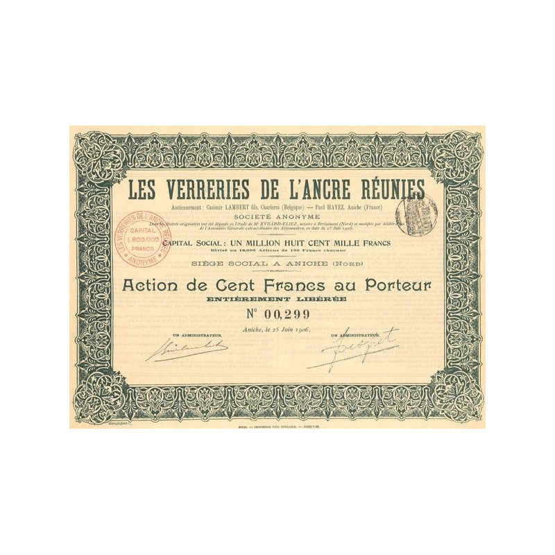 Les Verreries de l'Ancre Réunies (Act 100 F)