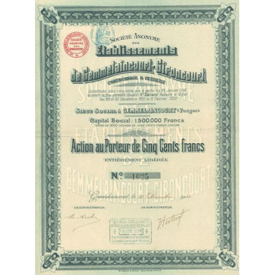 S.A. des Etablissements de Gemmelaincourt-Gironcourt Charbonnage & Verrerie (Act 500 F)