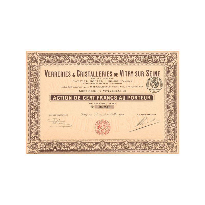 Verreries & Cristalleries de Vitry-sur-Seine (Act 100 F)