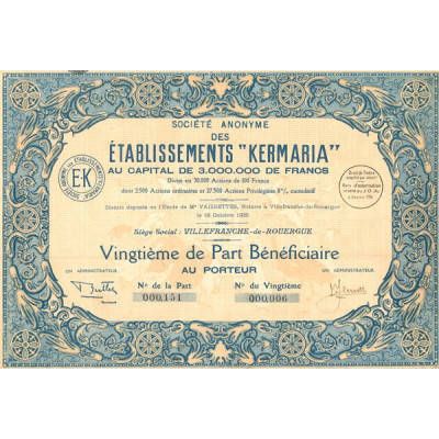 S.A. des Etablissements "Kermaria" (20ème de PB)