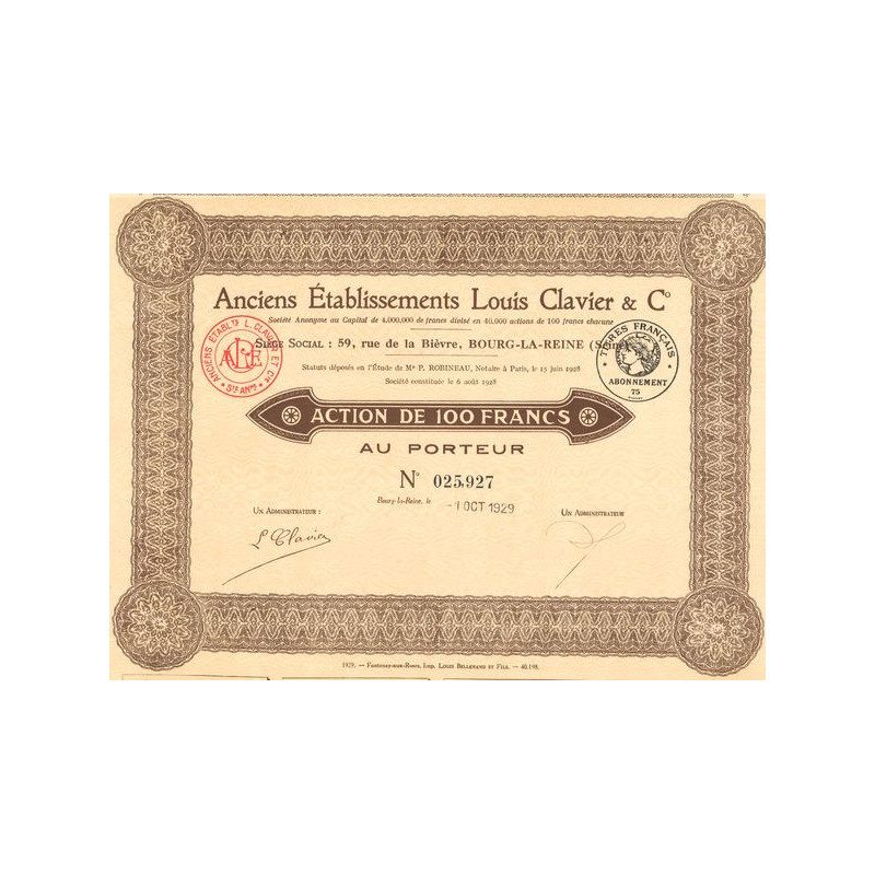 Anciens Etablissements Louis Clavier & Cie (Act 100 F)