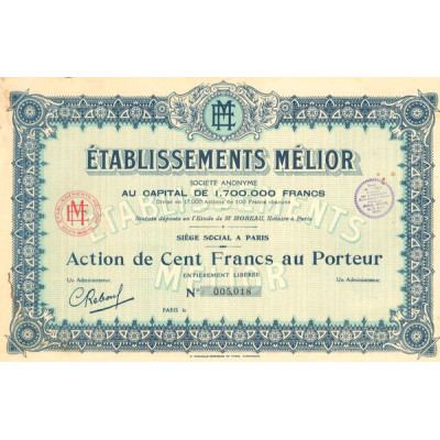 Etablissements Mélior (Act 100 F)