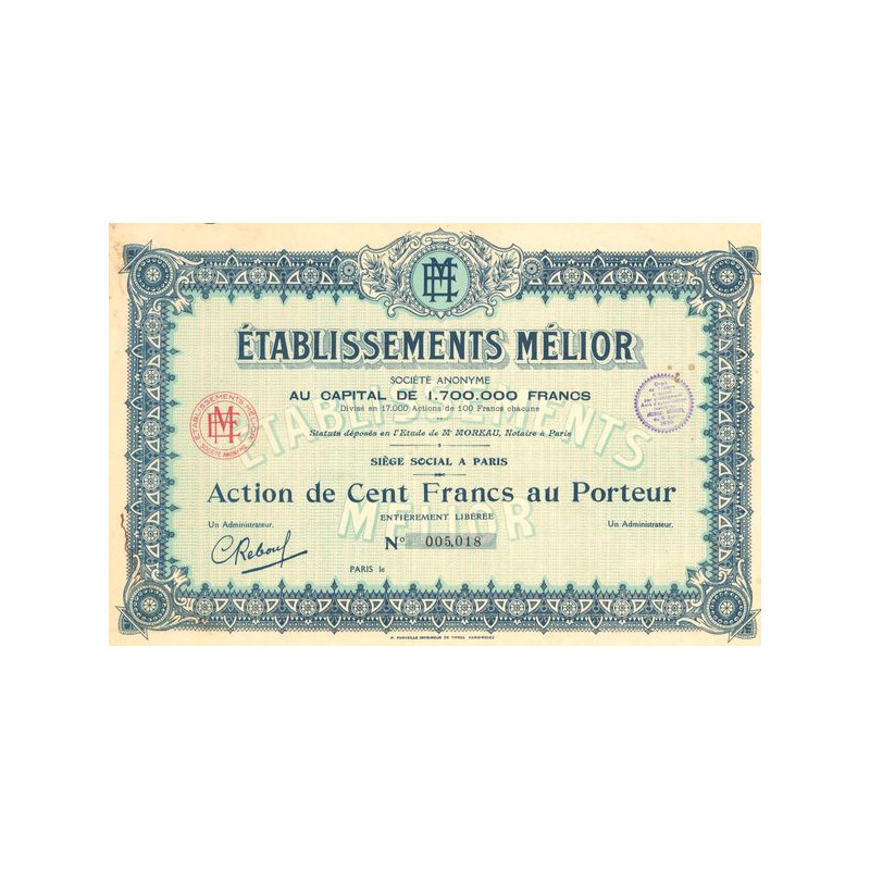Etablissements Mélior (Act 100 F)