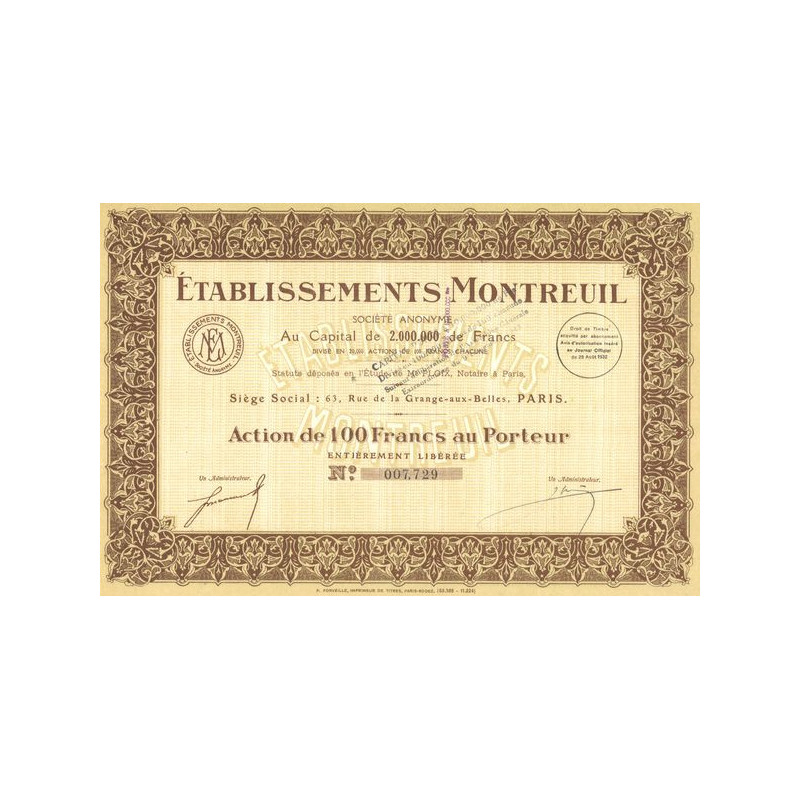 Etablissements Montreuil S.A. (Act 100 F)
