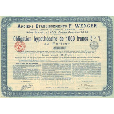 Anciens Etablissements F. Wenger (Obl Hypot 1000 F 5 1/2%)