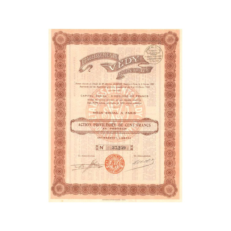Etablissements Védy S.A. (Act Priv 100 F)