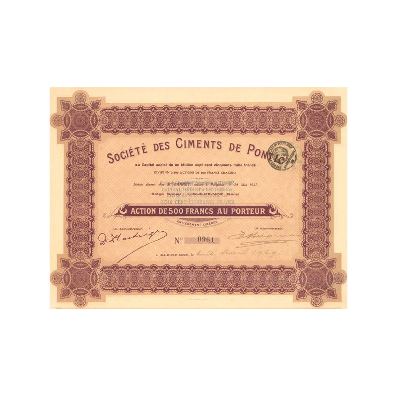 Sté des Ciments de Pontic (Act 500 F)