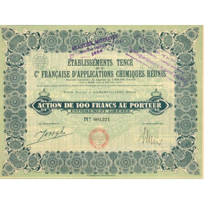 Etablissements Tencé et Cie Française d'Applications Chimiques Réunis (Act 100 F)