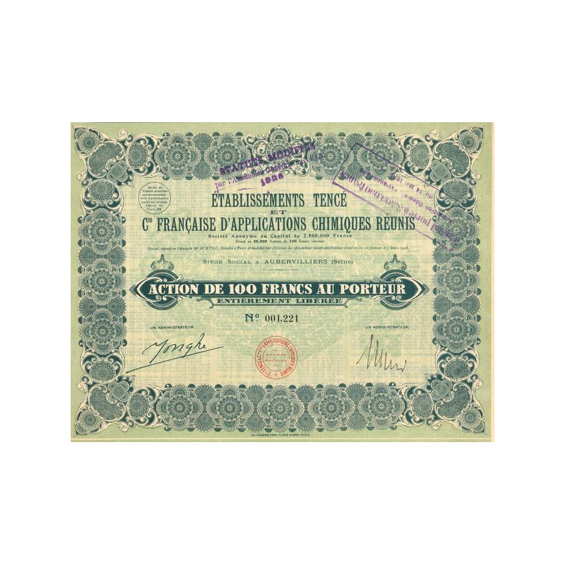 Etablissements Tencé et Cie Française d'Applications Chimiques Réunis (Act 100 F)