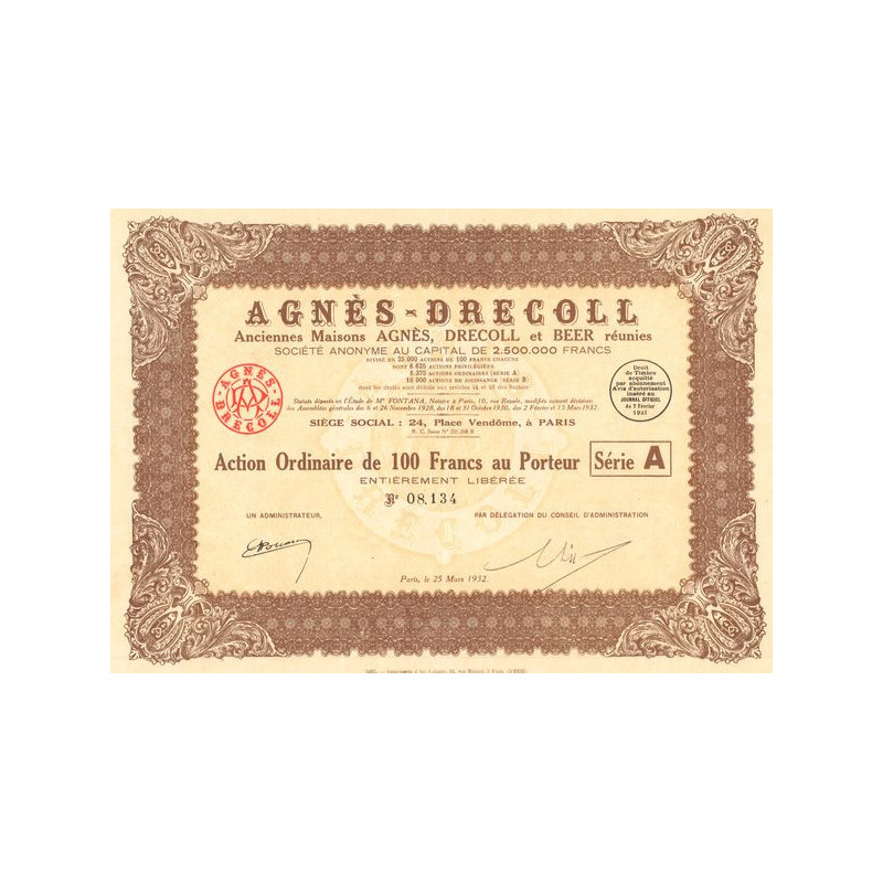 Agnès-Drecoll Anciennes Maisons Agnès Drecoll et Beer Réunies (Act 100 F)