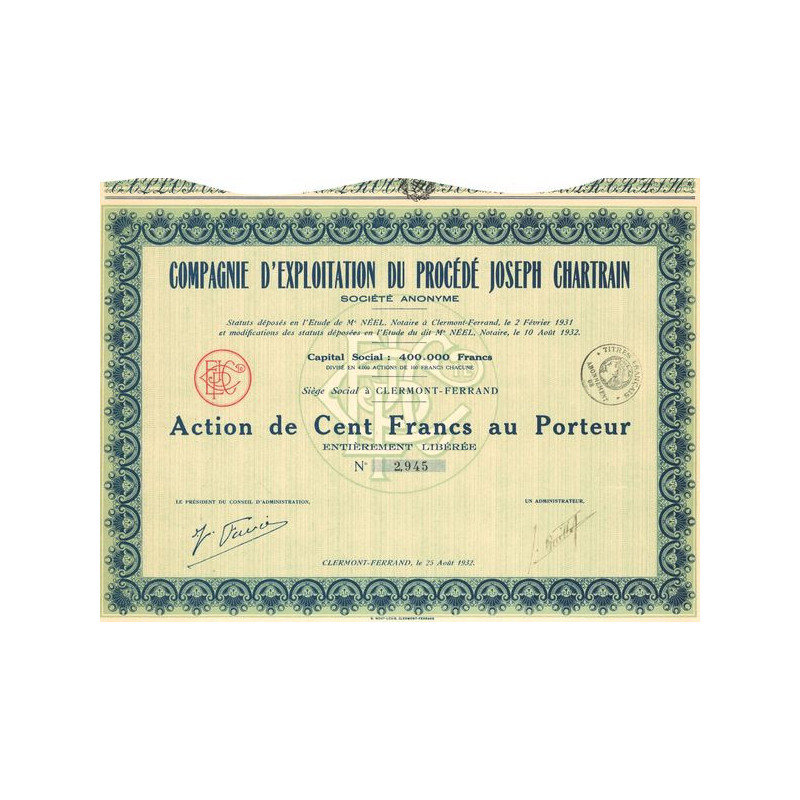 Cie d'Exploitation du Procédé Joseph Chartrain (Act 100 F)