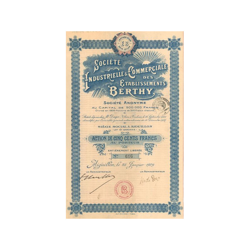 Sté Industrielle & Commerciale des Etablissements Berthy (Act 500 F)