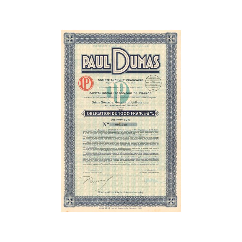 Paul Dumas S.A. (Obl 1000 F 6%)