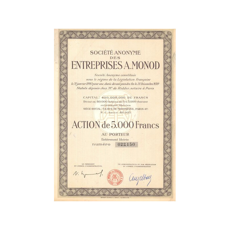 S.A. des Entreprises A. Monod (Act 5000 F)