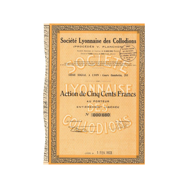 Sté Lyonnaise des Collodions (Procédés V. Planchon) (Act 500 F)