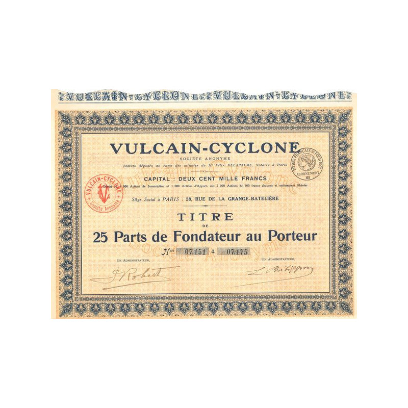 Vulcain-Cyclone (Titre de 25 PF)