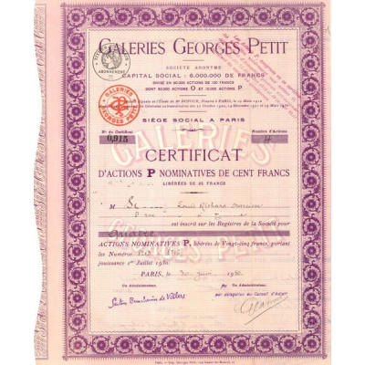 Galeries Georges Petit (Certificat Act P 100 F)