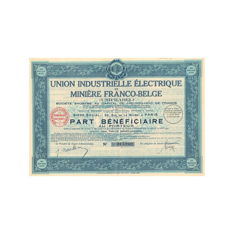 Union Industrielle Electrique et Minière Franco-Belge (Unifrabel) (PB)