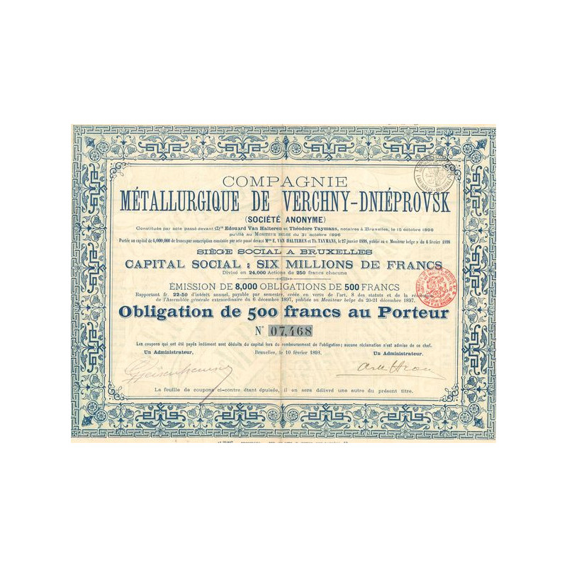 Cie Métallurgique de Verchny-Dniéprovsk (Obl 500 F)