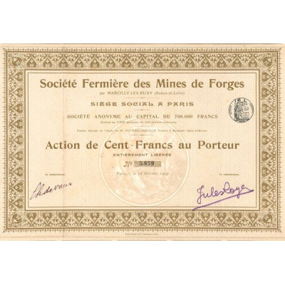 Sté Fermière des Mines de Forges par Marcilly-les-Buxy (Act 100 F)