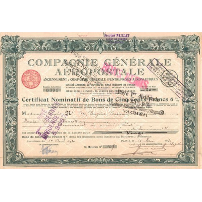 Cie Gale Aéropostale (Certif Nomin 500 F 6%)