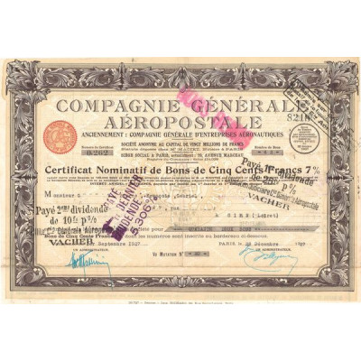 Cie Gale Aéropostale (Certif Nomin 500 F 7%)