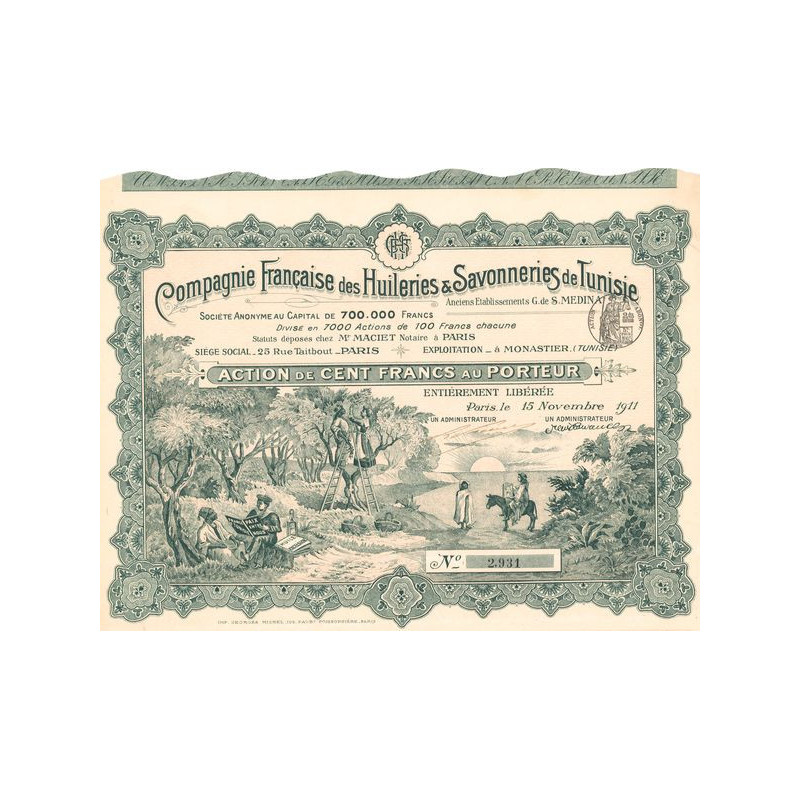 Cie Française des Huileries & Savonneries de Tunisie - Anc Ets G. de S. MEDINA (Act 100 F)