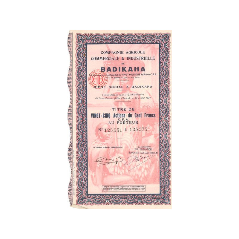 Cie Agricole Commerciale & Industrielle de Badikaha (20 Act 100 F)
